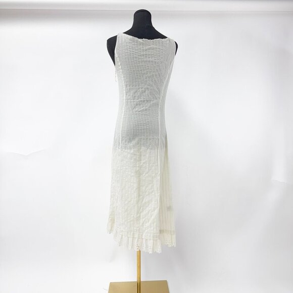 VINTAGE 90S STYLE SHEER CREAM DRESS WITH GATHERED DETAILS AND RUFFLE DETAILS - Picture 8 of 13